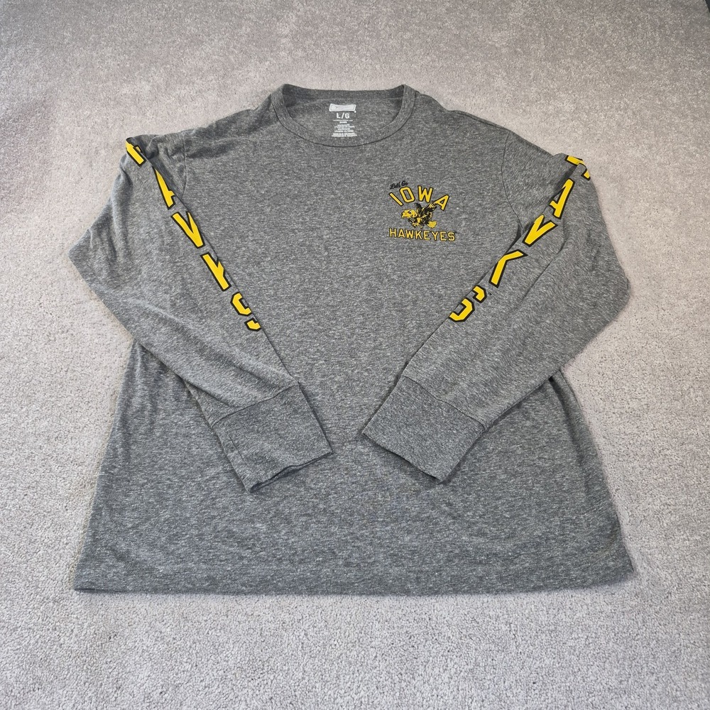 Iowa Hawkeye Football Shirt Adult Large Gray Cotton Long Sleeve Eagle Yellow